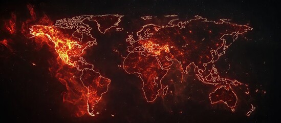 World Map with Glowing Fire