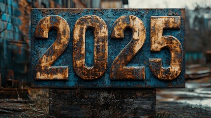 2025 Happy New Year on wooden background