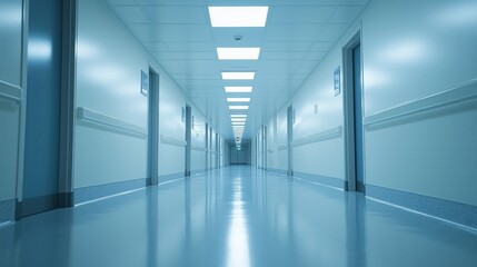 Brightly Lit Hospital Corridor with Empty Space