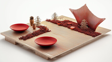 Minimalist Geometric Christmas Scene in Red and White for Modern Holiday Decor