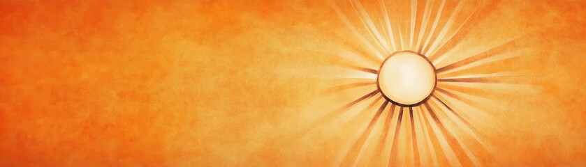 Fototapeta premium Bright sun with rays on a warm orange background.