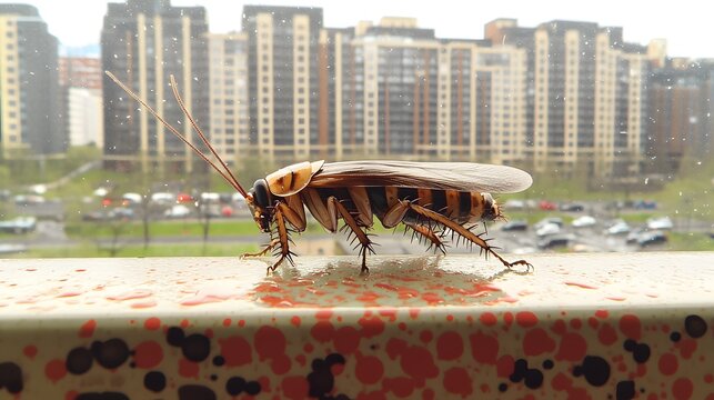 Silent Observer: A cockroach perched on a windowsill, seemingly watching the world go by. 