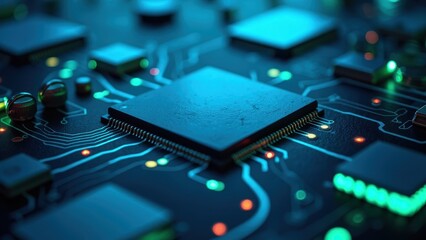 Abstract Circuit Board with Colorful LED Lights