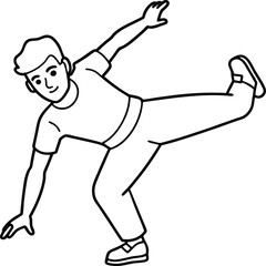 Teenager dancers hip hop, breakdance outline vector and line drawing isolated. Young cool boy dancing street dance sketch. Korean Japanese asian thin style line art.