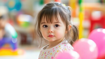 Fototapeta premium Curious child in a colorful playroom