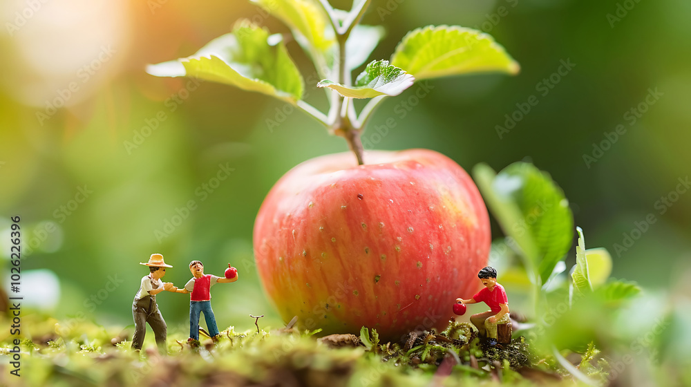 Wall mural miniature fruit and farmer