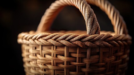 Obraz premium Wicker Basket with Sturdy Handle and Intricate Weave Pattern