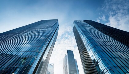 Fototapeta premium glass facade of tall skyscraper business buildings