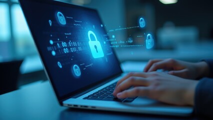 Secure Digital Environment with Laptop and Lock Icon