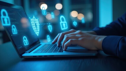 Secure Digital Environment with Laptop and Cyber Symbols