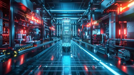 Obraz premium Futuristic Quantum Computer Lab with High-Tech Design