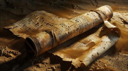 A scroll of paper with writing on it is laying on the ground