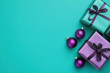 Lavish gifts in metallic wraps with shimmering ornaments, [luxury holiday], [seasonal opulence], selective focus on foreground, copy space for text, ultra HD,