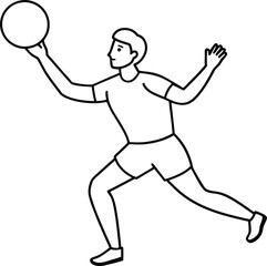 Catching a ball line drawing. Catching a ball outline vector art. A young boy playing line art vector illustration isolated dsign.