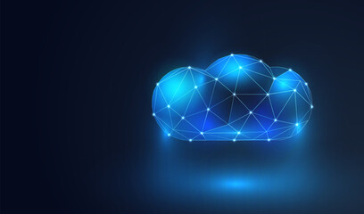 Cloud wireframe technology. Data transmission wire frame digital vector background. Downloading transfer cloud application. Network secure technologies. Futuristic upload stream. Computing system.