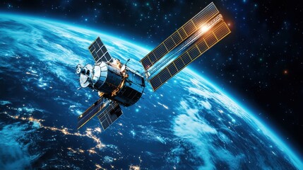 Telecommunication satellite technology, focusing on the intricate design, data processing, and global connectivity