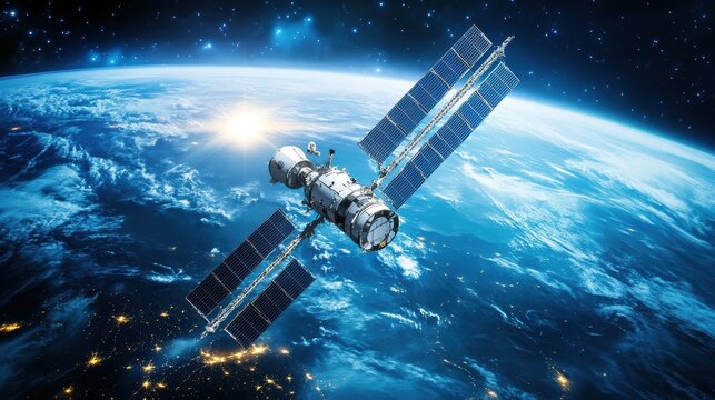 Telecommunication satellite technology, focusing on the intricate design, data processing, and global connectivity