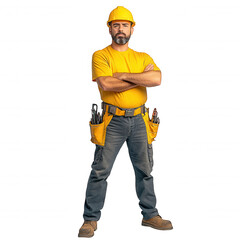 Confident Construction Professional in Bright Yellow Jacket and ID Badge