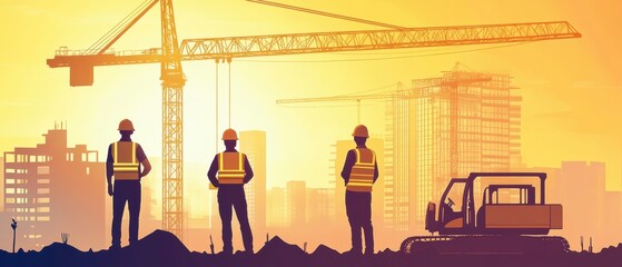 Construction team coordinating with crane operator