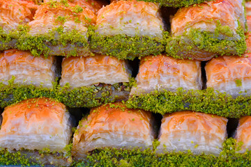 Turkish baklava with piastachio on the bazaar