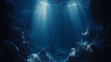 Deep underwater background with dark blue tones and