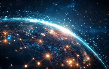 Obraz premium Digital Globe with Glowing Connections and Stars
