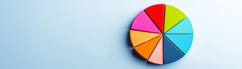 Fototapeta premium Colorful pie chart on blue background, ideal for infographics and presentations.
