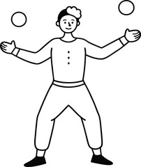 Juggler man concept line art. Linear juggling man concept outline design. Thin line juggling ball line drawing vector and illustration isolated.