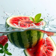 watermelon piece splash in water