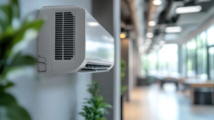 close up of inner unit of working air conditioning inside in the office office interior minimalist design