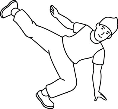 recommend clip art: Teenager dancers hip hop, breakdance outline vector and line drawing isolated. Young cool boy dancing street dance sketch. Korean Japanese asian thin style line art.