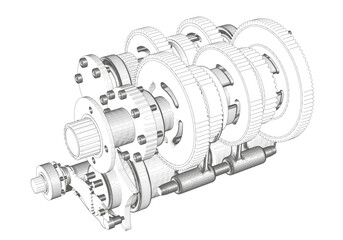 Motorcycle gearbox on white background. 