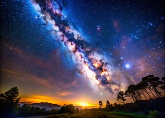 Naklejka premium Breathtaking Night Sky with Twinkling Stars and Milky Way Galaxy Perfect for Astrophotography and Nature Lovers