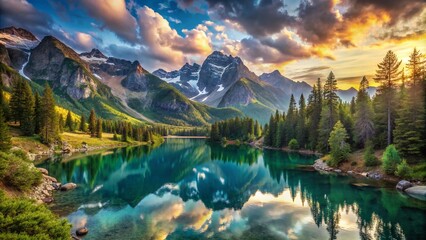 Fototapeta premium Breathtaking Photos of Majestic Mountains and Tranquil Lakes Capturing Nature's Beauty in Stunning Landscapes