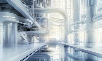 Obraz premium Modern Factory Interior with Airy Design and Large Space