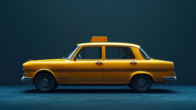 Yellow Taxi Cab in City Street Urban Transportation