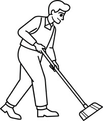 Man mopping floor in continuous one outline. Single line art illustration of cleaning service worker. Illustration vector design. A person sweeping or mopping.