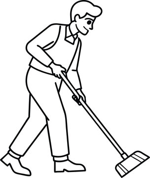 recommend clip art: Man mopping floor in continuous one outline. Single line art illustration of cleaning service worker. Illustration vector design. A person sweeping or mopping.