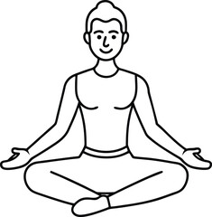 Continuous line drawing of yoga outline. man sitting yoga pose lotus and sitting cross-legged meditating. concept of yoga, meditation, healthy body, and relaxation.