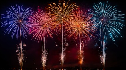 Colorful Fireworks Display with Cascading Lights