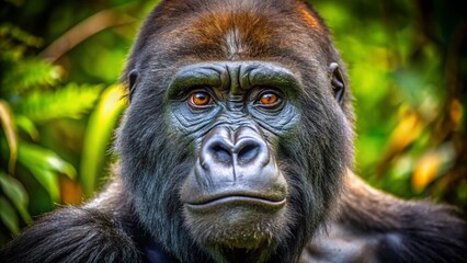 Fototapeta premium Captivating Portrait of a Flat Faced Gorilla in Natural Habitat Showcasing Unique Features and Expressions of Wildlife