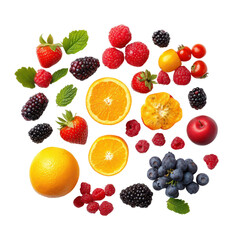 Naklejka premium mixed fruits and berries, bursting with vibrant colors and freshness. 
