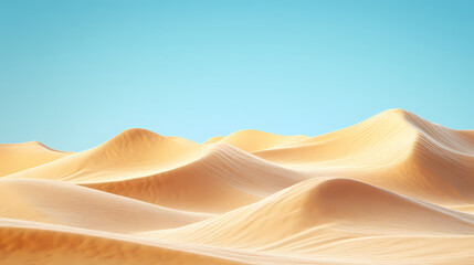 Big 3d realistic background of sand dunes. Desert landscape with blue sky
