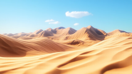 Naklejka premium Big 3d realistic background of sand dunes. Desert landscape with blue sky