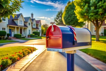 Charming US mailbox on a suburban street, representing American postal service and neighborhood charm in vibrant colors