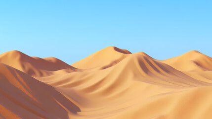 Big 3d realistic background of sand dunes. Desert landscape with blue sky