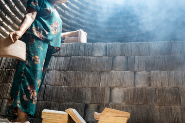 Production of ancient terra cotta roof tiles Using a wooden block mold