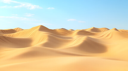 Big 3d realistic background of sand dunes. Desert landscape with blue sky