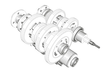 Motorcycle gearbox on white background.