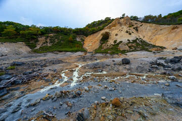 北海道　登別温泉　地獄谷の風景